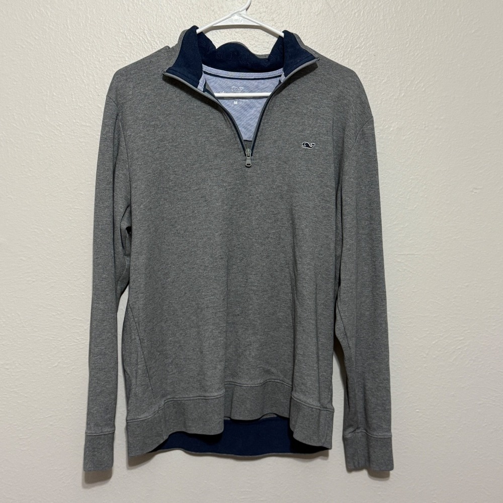 Vineyard Vines Mens Sweatshirt Sz M Gray 1/4-Zip Popover Beachy Nautical Preppy